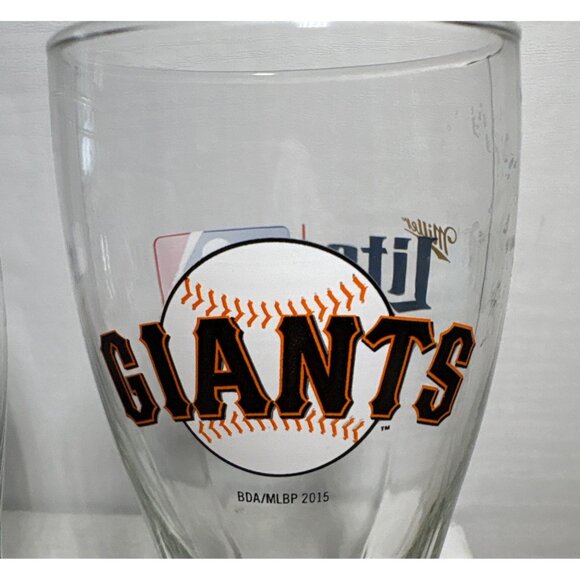 San Francisco Giants Miller Lite Beer Pint Glass 7" MLB Baseball 2015 Set of 2 - Picture 4 of 6